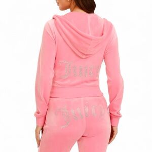 JUICY COUTURE OG Bling Velour Tracksuit Jacket & Pants Set Flamingo Pink LARGE